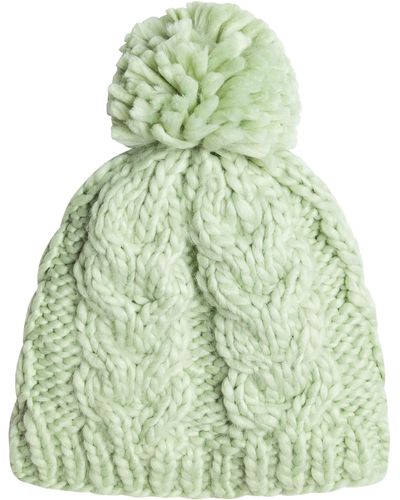 Roxy Winter Cable Knit Pompom Beanie - Green