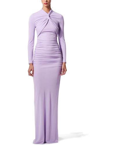Carolina Herrera Twist Neck Long Sleeve Jersey Gown - Purple