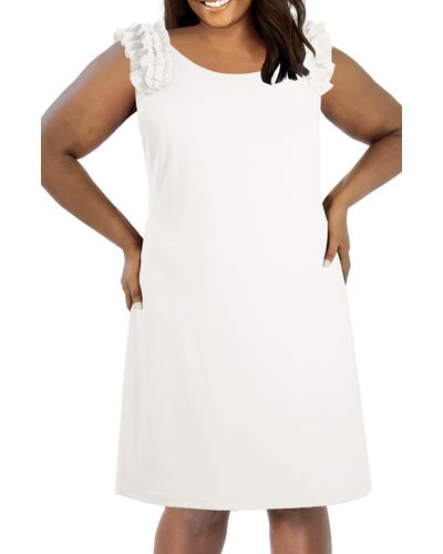 Marée Pour Toi Ruffle Sleeve Scuba Knit Sheath Dress - White