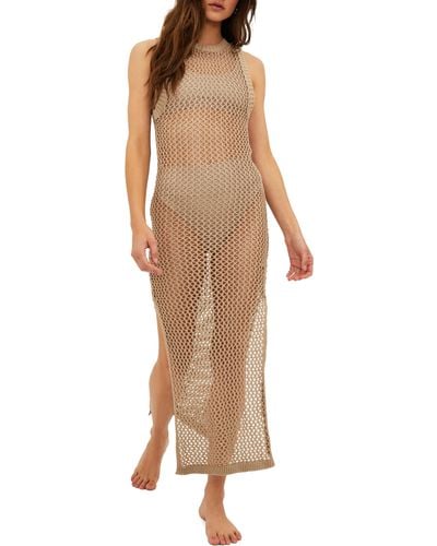 Beach Riot Holly Sheer Open Knit Cover-up Dress - Brown