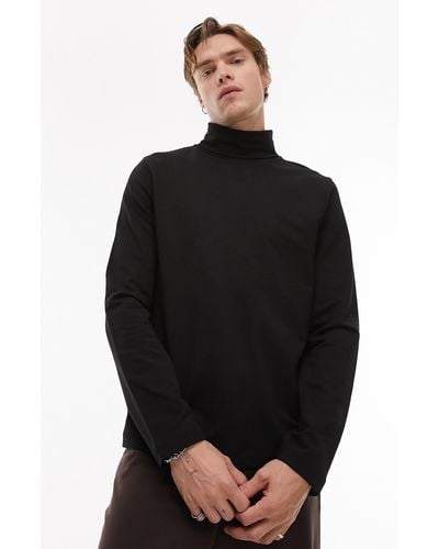 TOPMAN Premium Classic Long Sleeve Turtleneck Shirt - Black