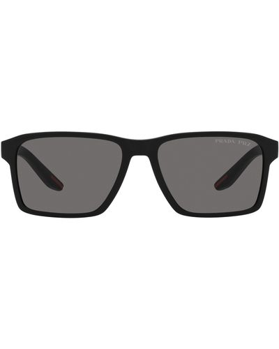 Prada Linea Rossa 58mm Polarized Rectangular Sunglasses - Black