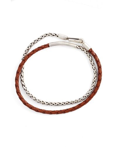 Caputo & Co. Braided Sterling Silver & Leather Double Wrap Bracelet - White