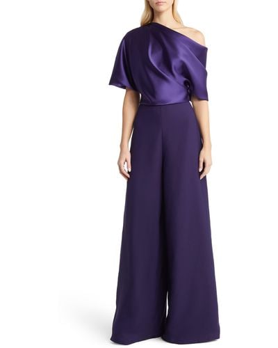 Amsale One-shoulder Wide Leg Jumpsuit - Purple