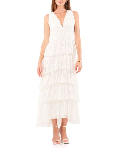 1.STATE Cascade Ruffle Lace Midi Dress - White