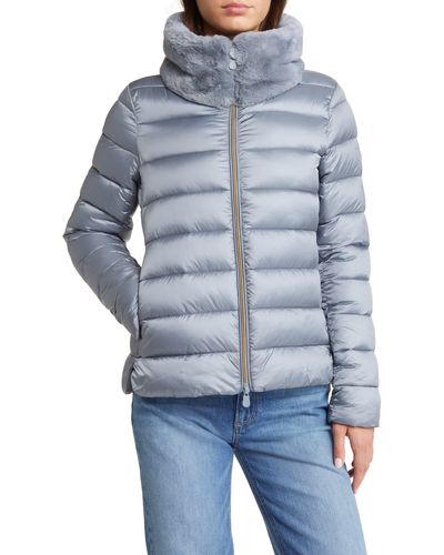 Save The Duck Mei Faux Fur Collar Puffer Jacket - Blue