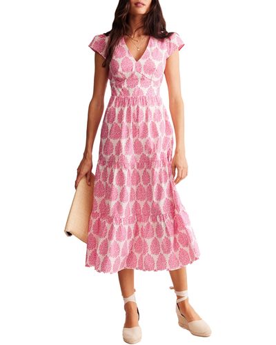 Boden May Short Sleeve Cotton Midi Dress - Pink