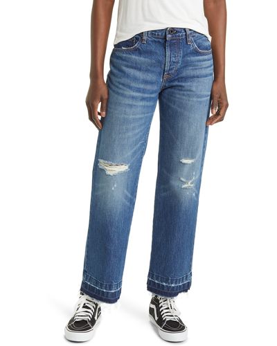 ASKK NY Ripped Low Rise Straight Leg Jeans - Blue