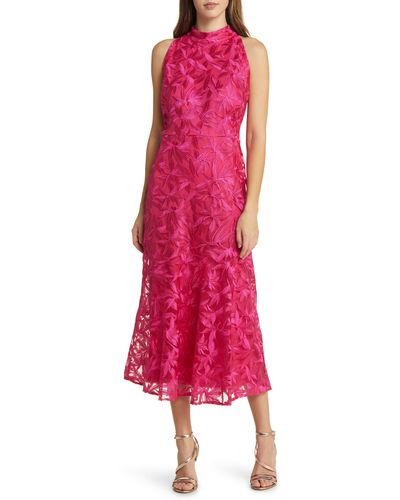 Sam Edelman Leafy Embroidery High Neck Dress - Pink