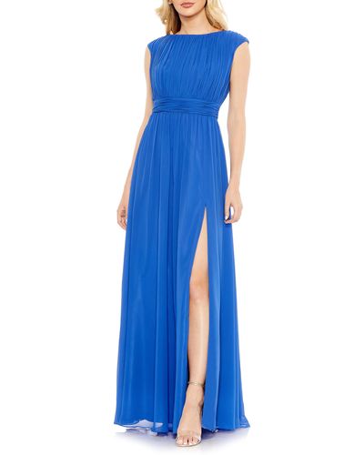 Ieena for Mac Duggal Cap Sleeve A-line Gown - Blue