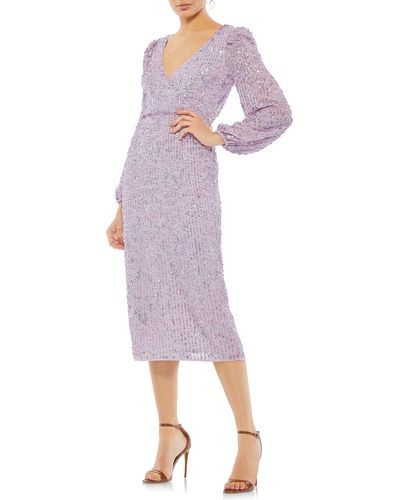 Mac Duggal Sequin Long Sleeve Cocktail Sheath Dress - Purple