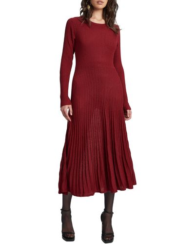Bardot Rina Long Sleeve Ribbed Sweater Dress - Red