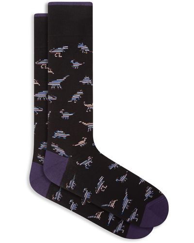 Bugatchi Stripe Dinosaur Dress Socks - Black