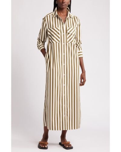 Nordstrom Stripe Two Pocket Long Sleeve Shirtdress - Natural
