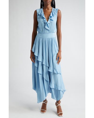 Ramy Brook Hadlee Ruffle Detail Sleeveless Dress - Blue