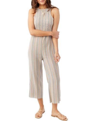 O'neill Sportswear Dellora Stripe Smocked Jumpsuit - Natural