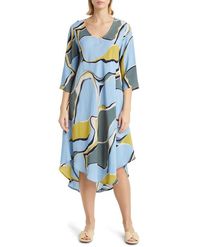 Masai Nora Print Long Sleeve A-line Dress - Blue
