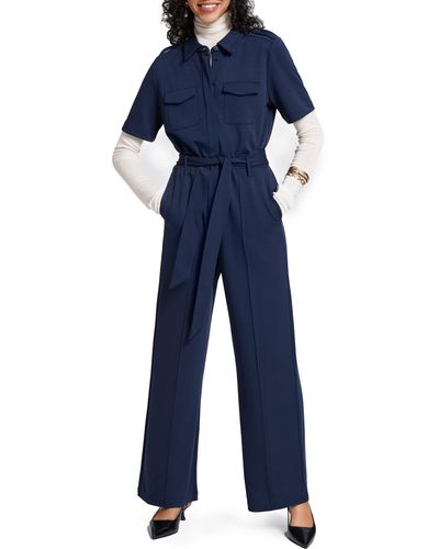 & Other Stories & Belted Cotton Ponte Knit Jumpsuit - Blue