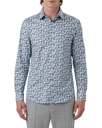 Bugatchi James Ooohcotton Foliage Print Stretch Cotton Button-up Shirt - Blue