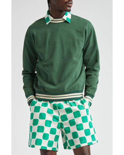 Drake's Stripe Trim Cotton Sweatshirt - Green