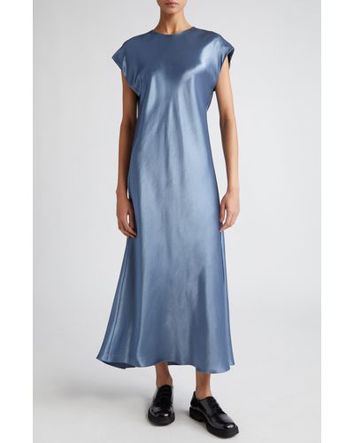 Partow Fern Cap Sleeve Satin Dress - Blue