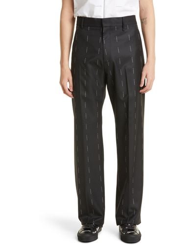 Givenchy Logo Stripe Wool Straight Leg Pants - Black