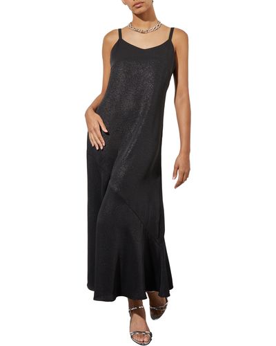 Ming Wang Shimmer Woven Midi Dress - Black