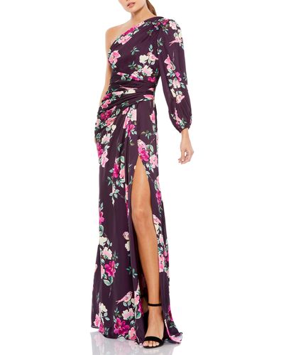 Mac Duggal Floral One-shoulder Gown - Red