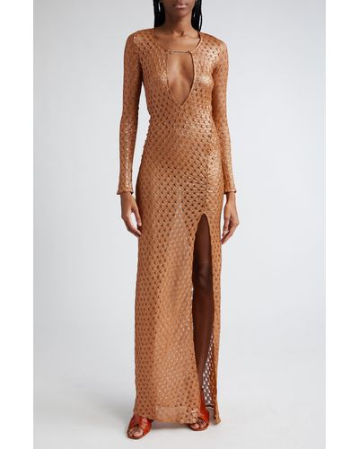 Missoni Metallic Knit Plunge Neck Long Sleeve Cover-up Maxi Dress - Multicolor