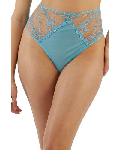 Playful Promises Cassia Embroidered Mesh Thong At Nordstrom - Blue