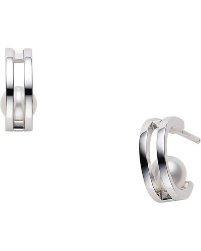 Mikimoto Classic Cultured Pearl Hoop Earrings - Metallic