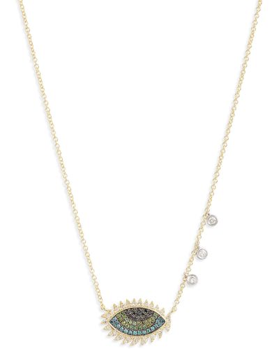 Meira T Evil Eye Diamond Pendant Necklace - White