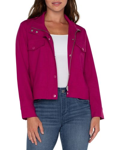 Liverpool Los Angeles Crop Stretch Sateen Utility Jacket - Red