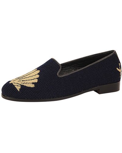 ByPaige By Paige Needlepoint Metallic Gold Scallop Flat - Blue