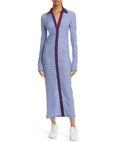 Sammy B Button Front Long Sleeve Stretch Knit Maxi Dress - Blue