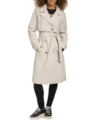 Karl Lagerfeld Double Breasted Water Repellent Trench Coat - Natural