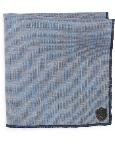 CLIFTON WILSON Crosshatch Linen Pocket Square - Blue