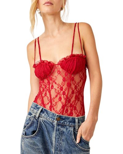 Free People If You Dare Lace Bodysuit - Red