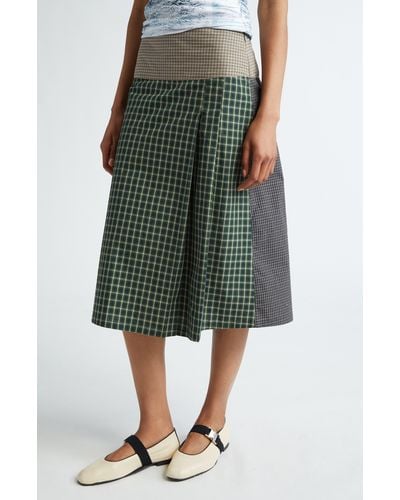 SC103 Shade Plaid Cotton Midi Skirt - Green