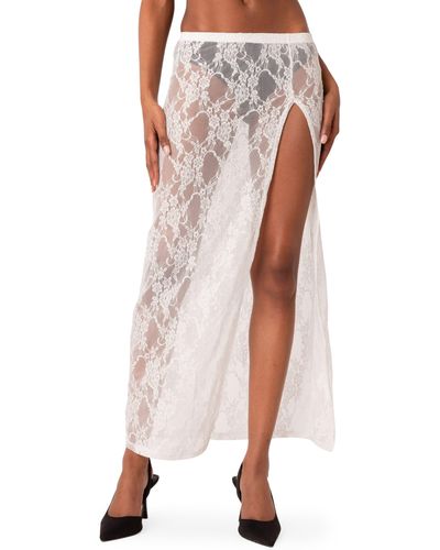 Edikted Aura Low Rise Sheer Lace Maxi Skirt - White