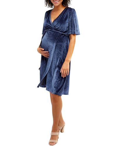 Nom Maternity Genevieve Velvet Maternity/nursing Dress - Blue