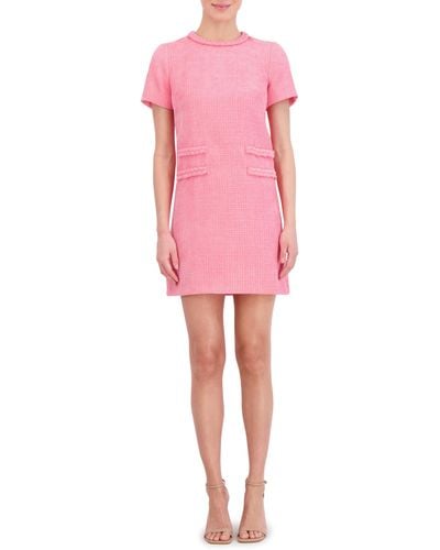 Eliza J Braid Detail Tweed Dress - Pink