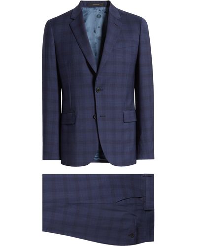 Paul Smith Tailored Fit Check Stretch Cotton Suit - Blue