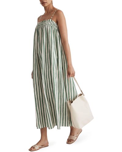 Madewell Stripe Ruffle Cotton Poplin A-line Dress - Green