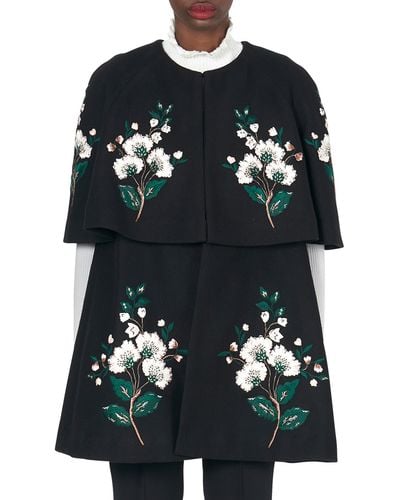 Carolina Herrera Floral Embroidered Tiered Wool & Cashmere Cape - Black