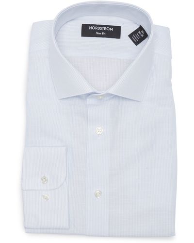 Nordstrom Trim Fit Pinstripe Linen & Cotton Dress Shirt - White