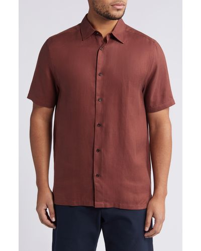 Ted Baker Regular Fit Solid Short Sleeve Button-up Shirt - Red