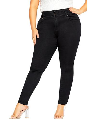 City Chic Harley Double Button Skinny Jeans - Black