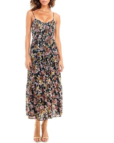 Socialite Floral Tiered Button-up Dress - Natural