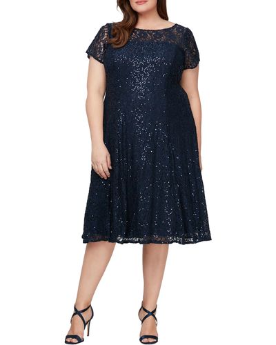 SLNY Embellished Short Sleeve Midi Dress - Blue